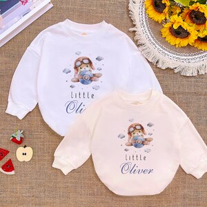 Flying Little Bunny Personalized Name Baby Bodysuit, Custom Little Pilot Romper Sweatshirt, Adorable Baby Shower Gift, Cute Newborn Outfit