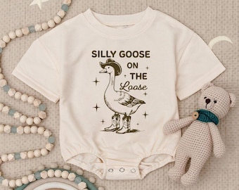 Silly Goose on the Loose Romper Sweatshirt, Funny Baby Outfit, Cute Toddler Pullover, Western Goose Design, Baby Boy Girl Gift,Unisex Romper