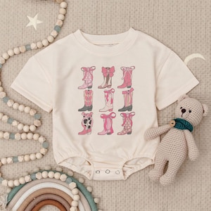 Cowgirl Boots Romper Sweatshirt, Western Baby Girl Outfit, Pink Rodeo Baby Clothes, Country Baby Shower Gift, Baby Cowgirl Bodysuit