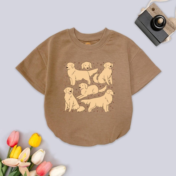 Golden Retriever Baby Romper Sweatshirt, Cute Dog Toddler Outfit, Animal Lover Baby Bodysuit, Unique Baby Shower Gift, Cozy Babywear Romper