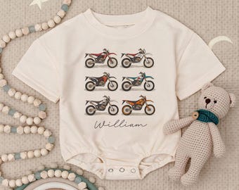 Motorcycle Romper Sweatshirt, Personalized Baby Boy Outfit, Dirt Bike Baby Bodysuit, Cool Toddler Clothes, Custom Baby Gift for Biker Dads