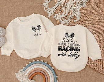 Personalized Racing Romper Sweatshirt, Custom Baby Race Car Newborn Outfit, Daddy and Me Clothes, Funny Baby Bodysuit, Toddler Race Gift