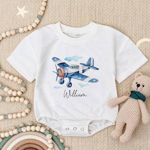 Personalized Baby Boy Romper Sweatshirt, Vintage Airplane Baby Outfit, Custom Name Infant Bodysuit, Adorable Newborn Gift, Baby Shower Gift