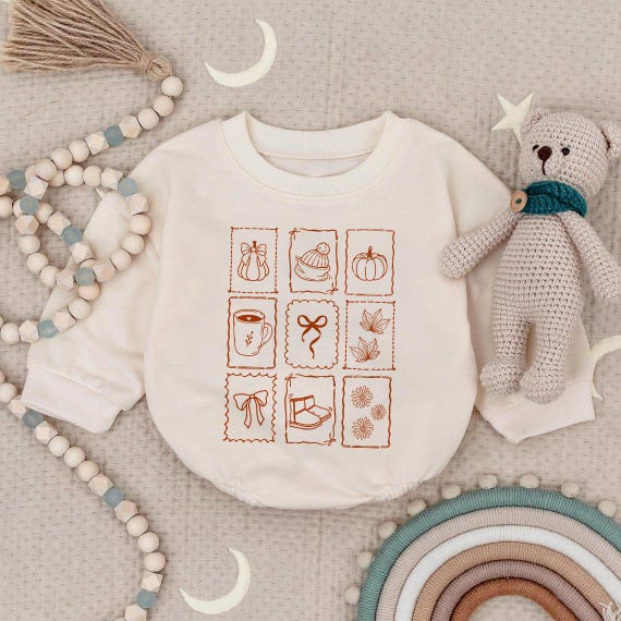 Cozy Fall Baby Sweatshirt, Autumn Icons Toddler Pullover, Cute