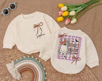 Personalized Spooky Season Baby Romper, Ghost Baby Clothes, Halloween Baby Outfit, Cute Ghost Toddler Sweatshirt, Newborn Shower Gift