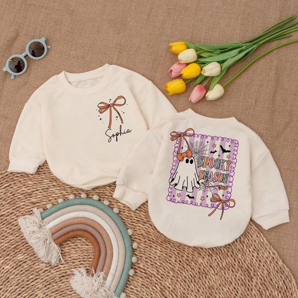 Personalized Spooky Season Baby Romper, Ghost Baby Clothes, Halloween Baby Outfit, Cute Ghost Toddler Sweatshirt, Newborn Shower Gift