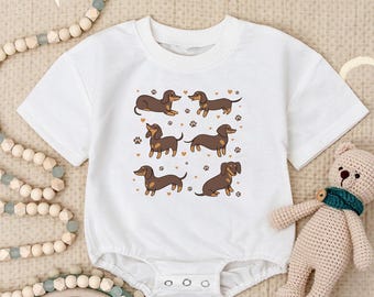 Sudadera con pelele para bebé con estampado de perro salchicha, conjunto para perro hecho a mano, regalo para amantes de los cachorros.