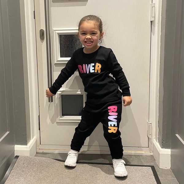Girls Personalised Tracksuit,  Girls Tracksuits, Rainbow Jogger Sets, Girls Top and trouser sets,