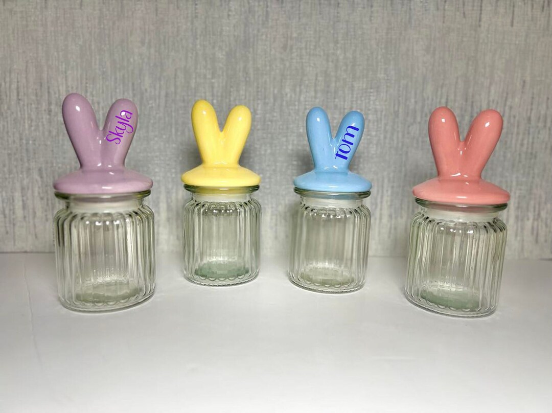 Bunny Ears Glass Jar, Easter Bunny Rabbit Jar, Chocolate Jar, Sweets