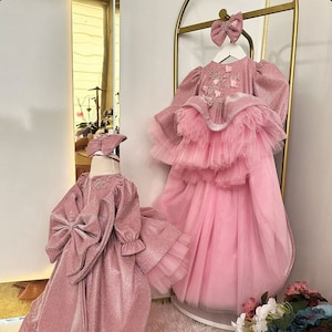 Baby Pink Tulle Flower Dress, Toddler Pageant Dresses for Girl, Baby Fairy Puffy Dress, Toddler Prom Dress, Baby Girl Birthday Dress