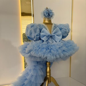 Blue Toddler Pageant Dress for Girl, Blue Baby Tulle Dress, 1st Birthday Dress, Toddler Prom Dress, Blue Princess Dress, Baby Pageant Dress
