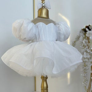 White Baby Girl Baptism Dress, White First Birthday Dress, Flower Girl Dress, White Toddler Prom Dress, Baby Birthday Party Dress