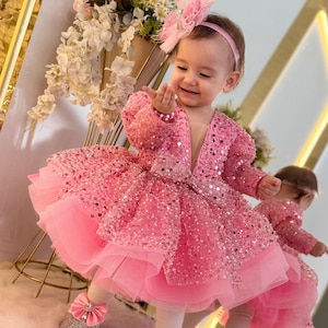 Pink Princess Baby Dress for Special Occasions, Baby Girl Puffy Dress, Pink Tulle Baby Dress, Baby Pageant Dress, Birthday Girl Dress