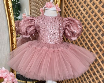 Girl's Sequined Puffy Birthday Princess Dress