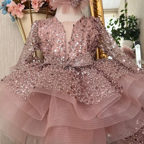 Pink Sequined Baby Puffy Dress Baby Girl Dress Girl Tutu Etsy