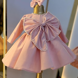 Pink Baby Girl Dress with Ribbon, Pink Princess Dress, Toddler Pageant Dress, 1st Birthday Dress, Puffy Baby Dress, Birthday Part Dress