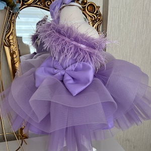 Purple Princess Girl Dress with Ribbon, Toddler Birthday Part Dress, Girl Puffy Dress, Baby Tulle Dress, Baby Girl Dress, Photoshoot Dress