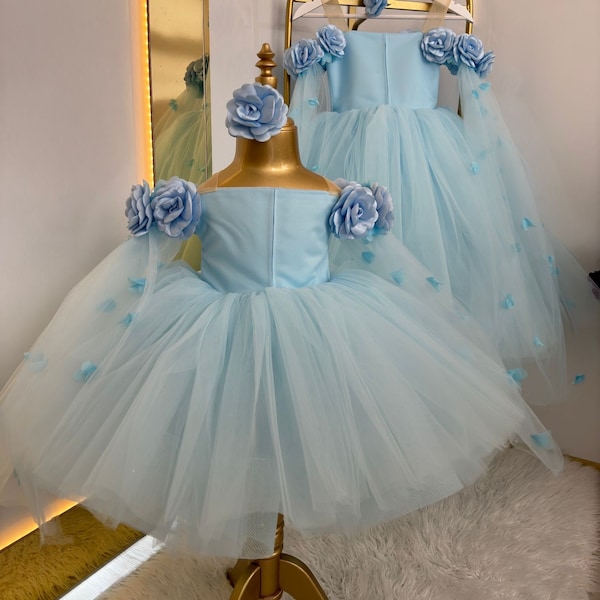 Blue Baby Fairy Princess Dress, Baby Girl Tulle Dress, Toddler Prom Dress, 1st Birthday Dress, Girl Puffy Dress, Baby Pageant Dress