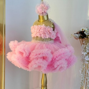 Pink Puffy Baby Girl Pageant Dress, Pink Princess Dress, First Birthday Dress, Pink Fairy Dress for Girl,Tulle Baby Dress,Pink Toddler Dress