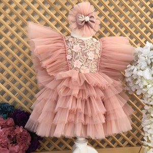 Pink Baby Girl Puffy Princess Dress, Pink Tutu Dress, Pink Tulle Dress, Photoshoot Baby Dress, 1st Birthday Dress, Flower Girl Dress