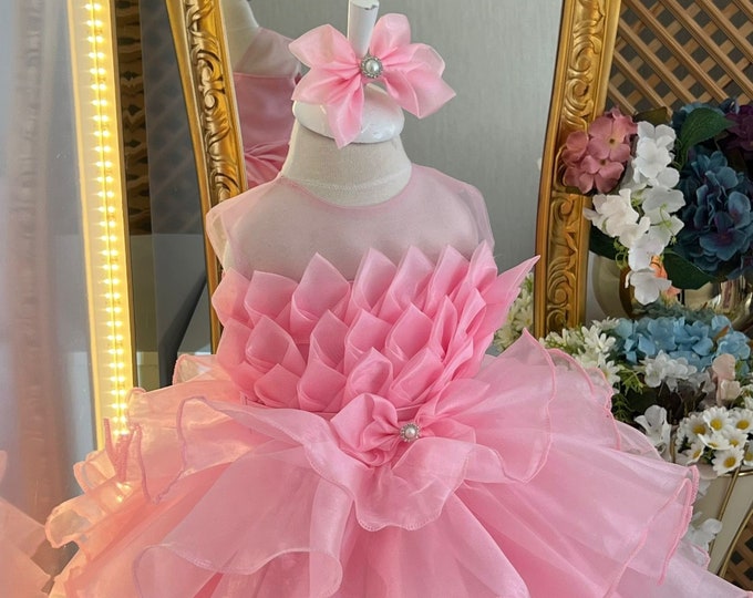 Pink Satin Puffy Daughter Dress