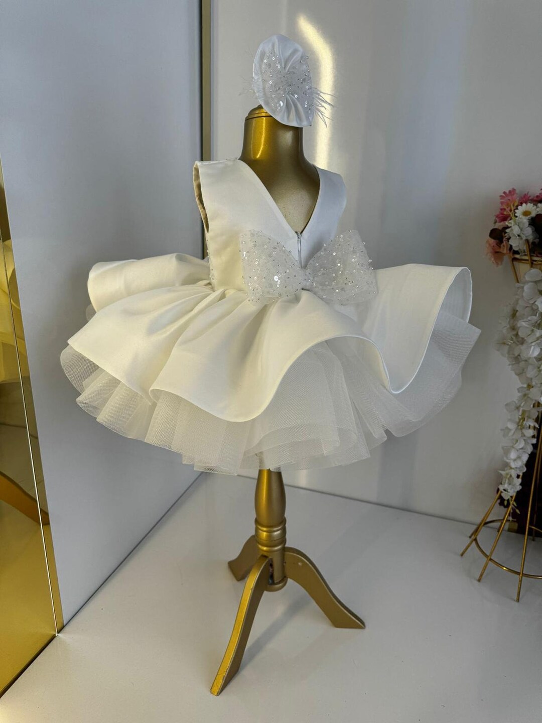 White Puffy Baptism Dress for Girl, Baby Wedding Dress, White Baby ...