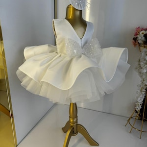 White Puffy Baptism Dress for Girl, Baby Wedding Dress, White Baby Pageant Dress, First Birthday Dress, Toddler Prom Dress, Princess Dress