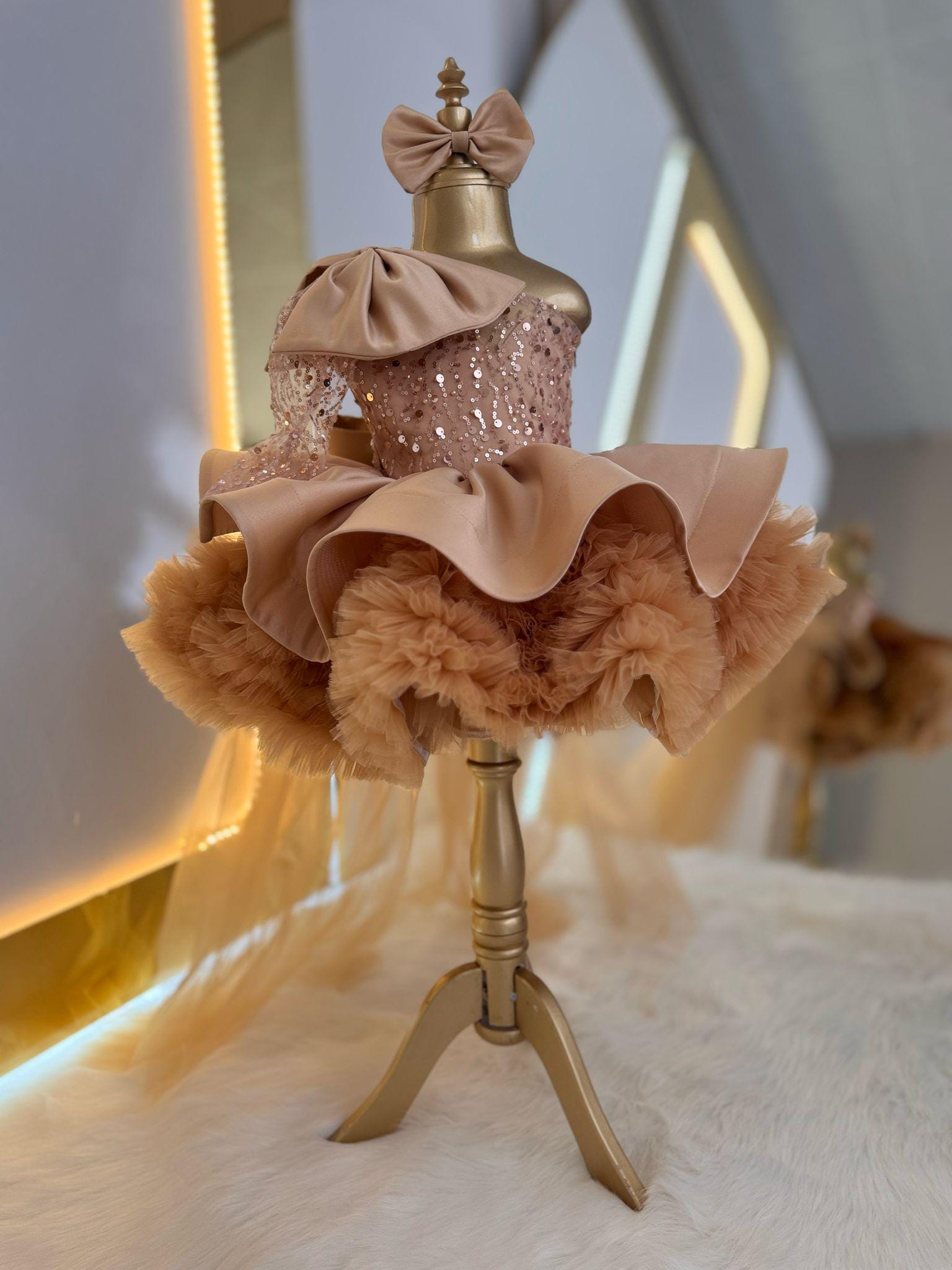 Brown and Gold Prom Dress
