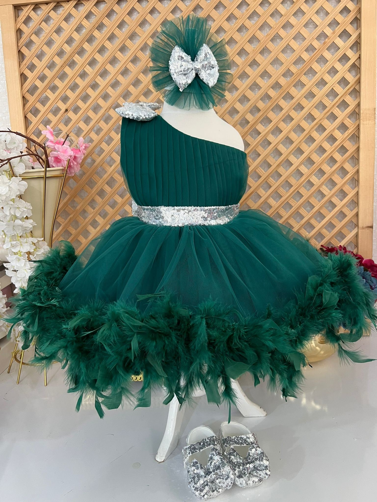 OPAWO Cute Green Dress Toddler Girls Ruffle Long Sleeve Dress for Girl Spring Holiday Baby Dress 1-5t