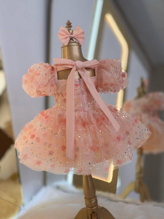 Pink Princess Baby Dress, Pink Flower Girl Dress, Baby Girl Pageant Dress, First Birthday Party Dress, Pink Tulle Dress, Toddler Girl Dress