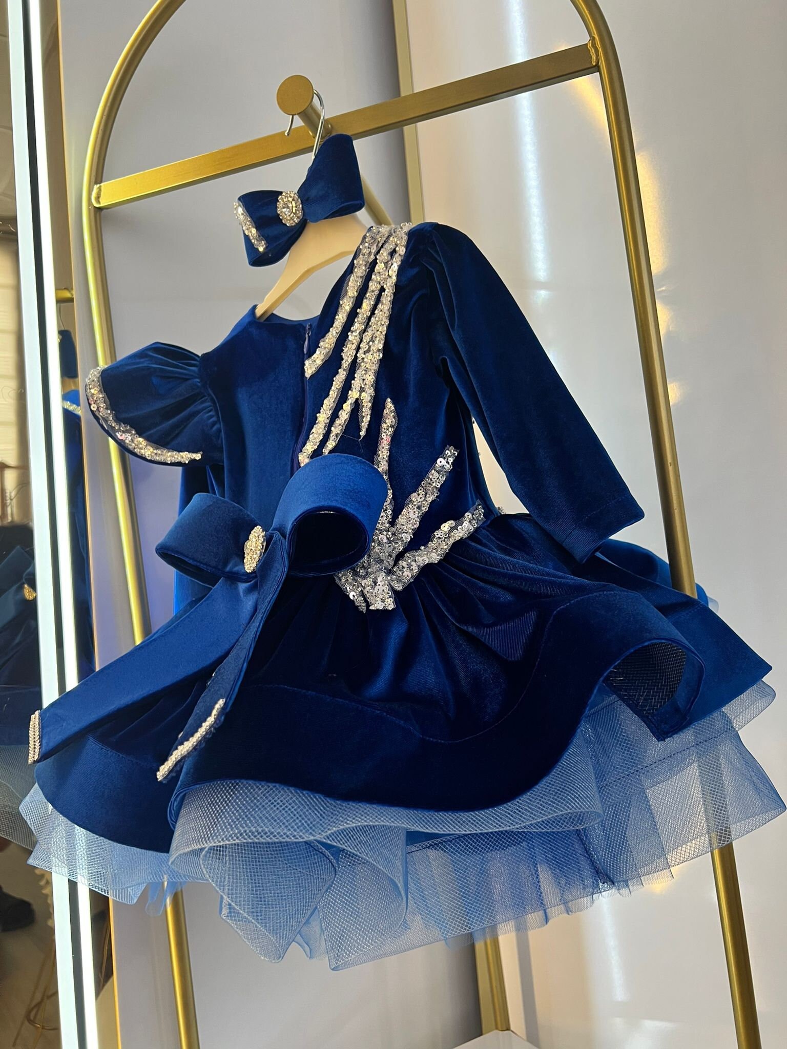 Elegant Navy Blue Velvet Baby Dress Shiny Wedding Baby Dress Etsy