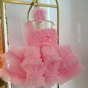 Pink Pageant Baby Dress, Tulle First Birthday Dress, Pink Princess Wedding Dress, Toddler Party Dress, Puffy Baby Photoshoot Dress