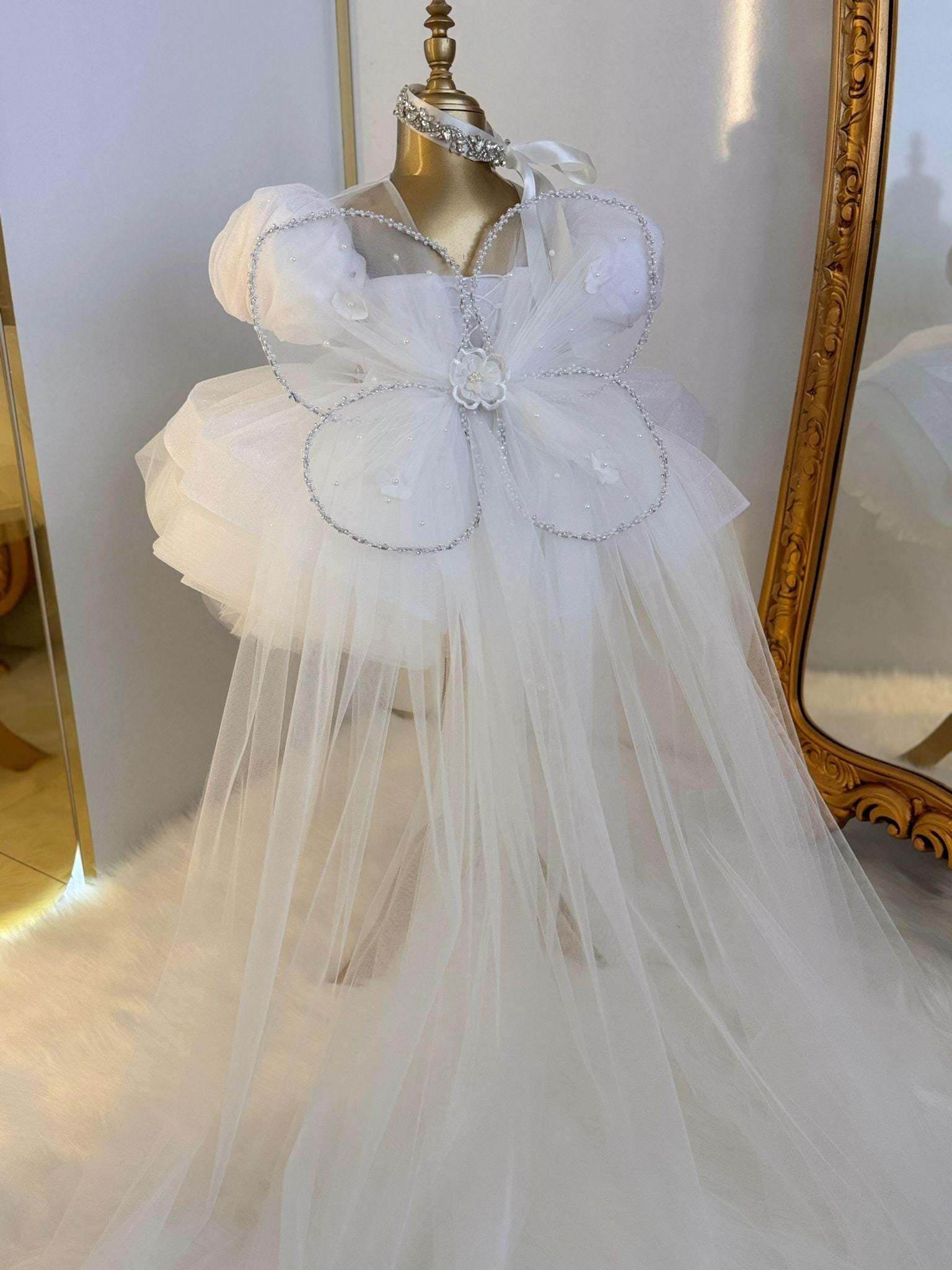 [PAKUA] / ☆ BUTTERFLY BABY DRESS / WHITE Butterfly First Birthday Baby Dress, White Flower Girl
