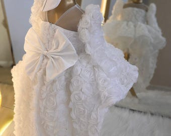 Vestido blanco de princesa floral, vestido blanco de niña de las flores, vestido de bautizo para bebé niña, vestido de boda para bebé, vestido de concurso para niña pequeña, vestido de concurso para bebé