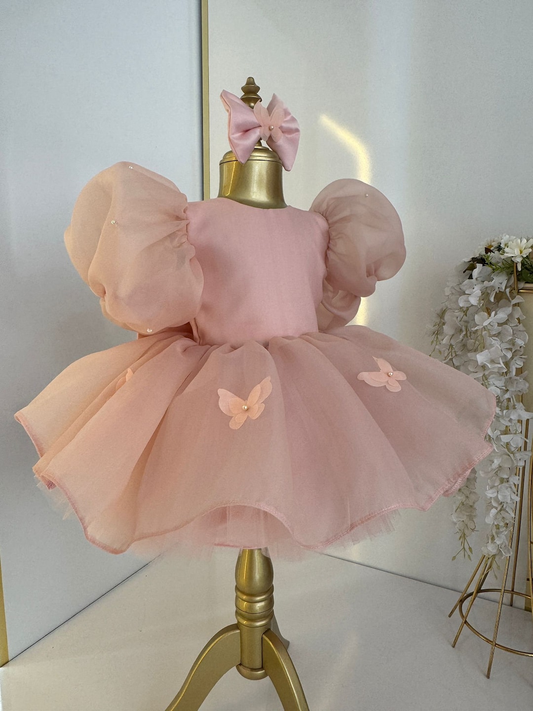 Summer Arrival Baby Girls Sleeveless Pink Butterfly-bow and Tulle Decorated Dress