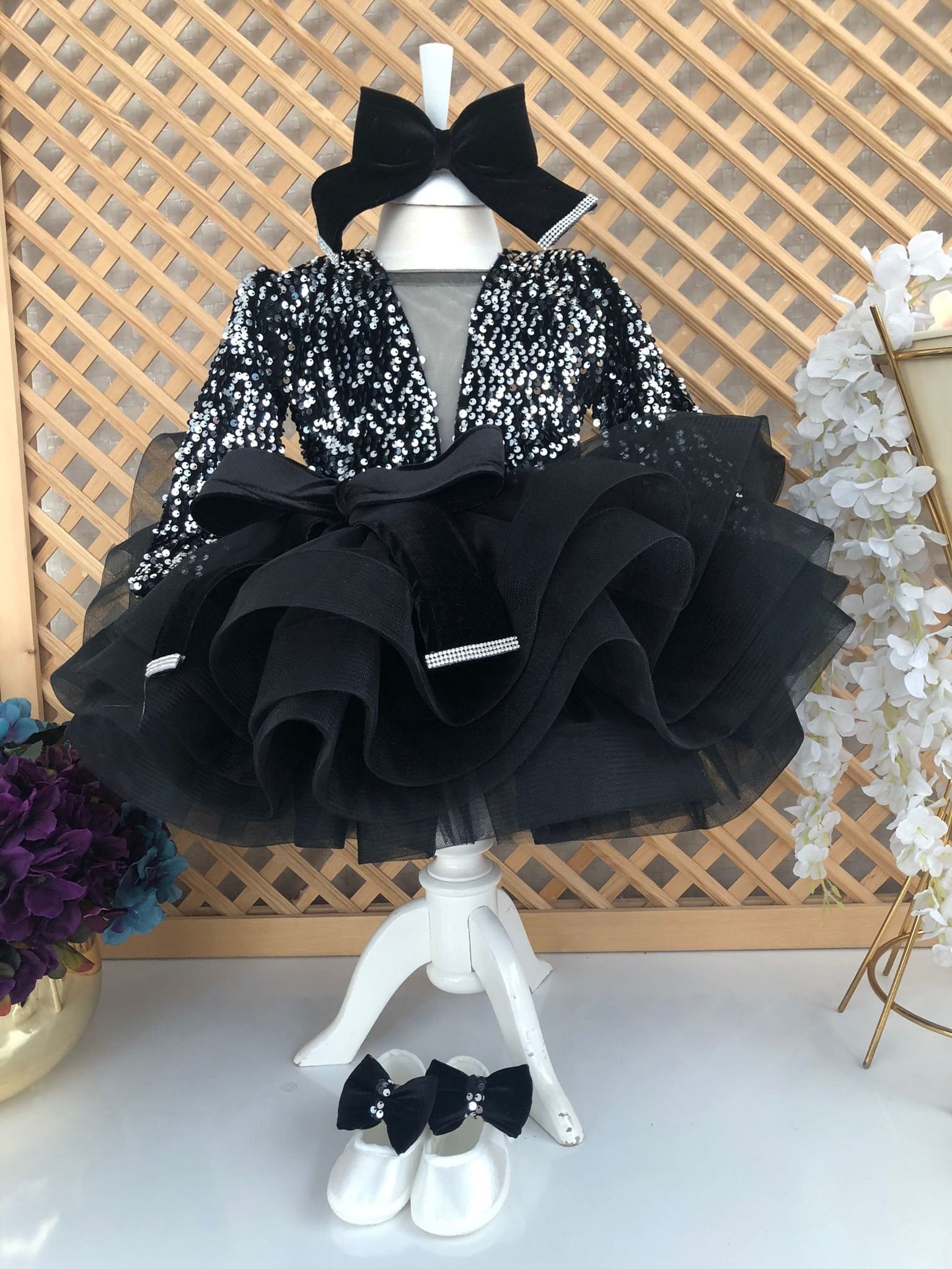 Black Sequined Puffy Baby Dress 1st Birthday Party Dress Etsy