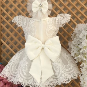 Lace Flower Baby Girl Dress, Baby Wedding Dress, Baptism Dress for Girls, Baby Party Dress, 1st Birthday Dress, Baby Princess Dress