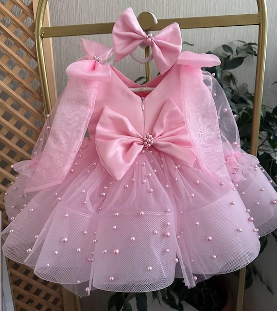 Pink Baby Tulle Dress, Toddler Tutu Dress With Ribbon, First