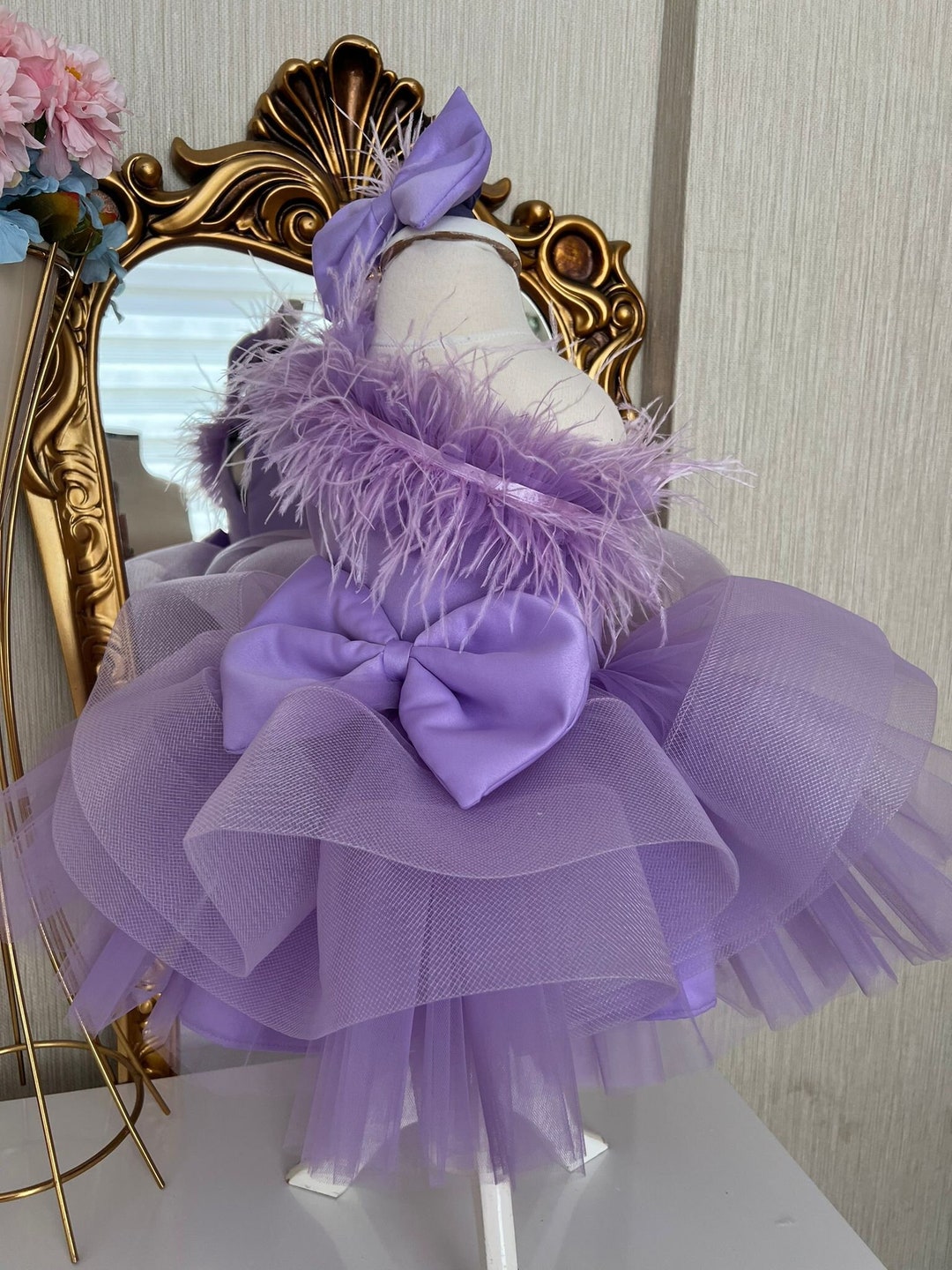 Purple Girls Princess Dress Long Training Birthday Dress