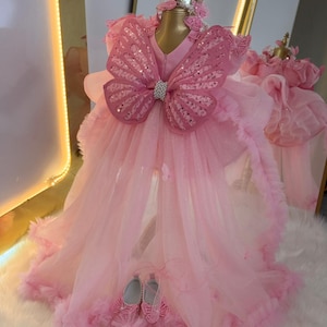 princess dress 1 year old Elegant Baby Girls Pink Flower Girl One-year-old Princess Toddler Beau marryshe