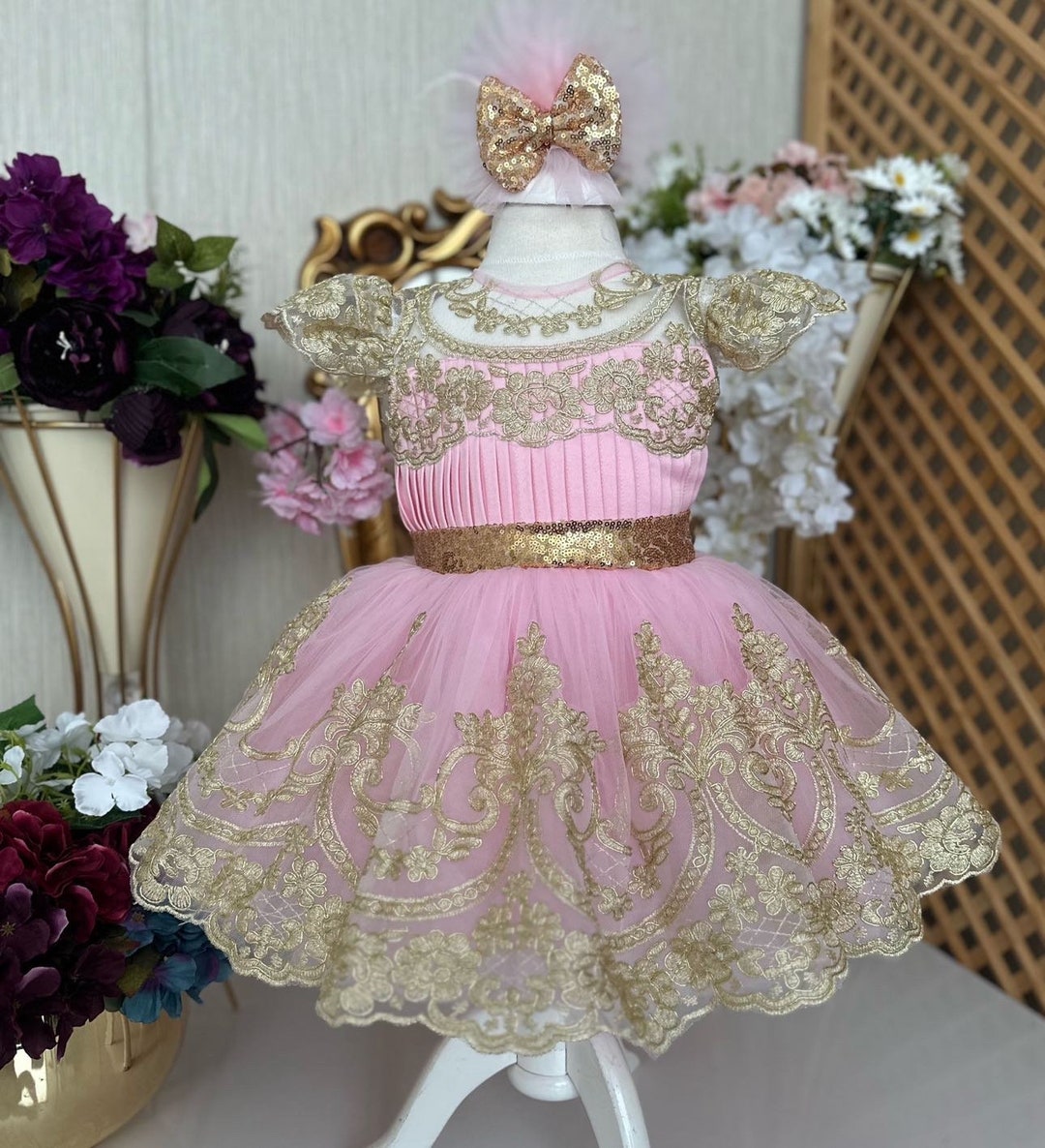 Baby Girl Dress In Terry Stuff  Adore You Print Pink Color main image 1