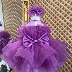 Purple Baby Holiday Dress, Baby Fancy Girl Dress, Baby Girl Puffy Dress, Toddler Birthday Party Dress, Photoshoot Dress