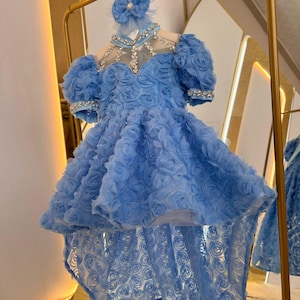 Blue Flower Baby Girl Dress, Blue Princess Dress, Girl Dress for Special Occasion, Blue Tulle Dress,Toddler Pageant Dress,Toddler Prom Dress
