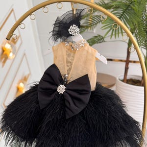 black and gold toddler dress Princess Sheer Long Train Flower first communion dress in Adorable Black Gold for Toddler Birthday Party, Pageant, Wedding