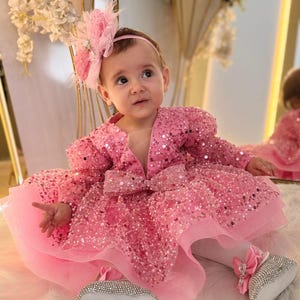 Pink Baby Birthday Dress for Girl, Baby Tulle Dress, Pink Princess Dress, Toddler Pageant Dress, First Birthday Dress, Baby Wedding Dress