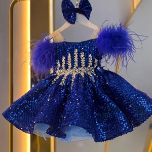 Blue Glitz Baby Pageant Dress for Girl, Infant Blue Sequined Puffy Dress, Blue Princess Dress, Blue Toddler Pageant Dress,Toddler Prom Dress