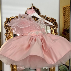 Pink Baby Tulle First Birthday Dress, Satin Toddler Party Dress, Baby Puffy Tutu Dress, Girl Party Dress, Baby Wedding Dress