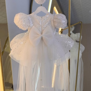 White Baby Girl Baptism Dress, White Princess Dress, Baby Pageant Dress, White Toddler Dress for Girl, First Birthday Party Dress
