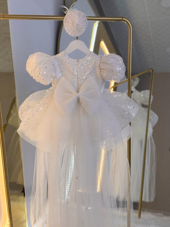 White Baby Girl Baptism Dress, White Princess Dress, Baby Pageant Dress,  White Toddler Dress for Girl, First Birthday Party Dress - Etsy Israel