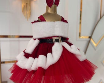 Vestido para sesión de fotos navideñas de niña, vestido de fiesta navideña para bebé, vestido rojo de Navidad para niña, vestido navideño para niña pequeña, vestido de tul para niña.